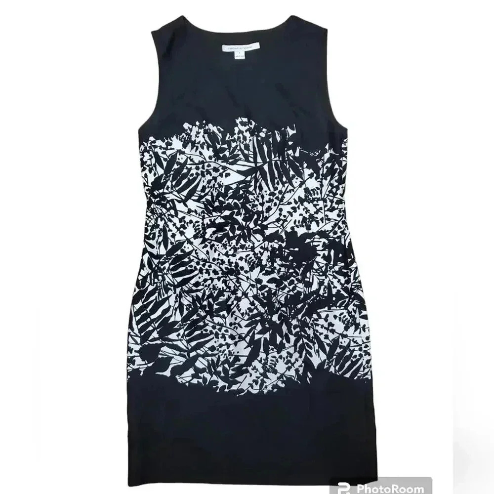 Diane Von Furstenberg leaves print black and white Dress Size 6